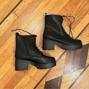 Black lace up combat boots with heel